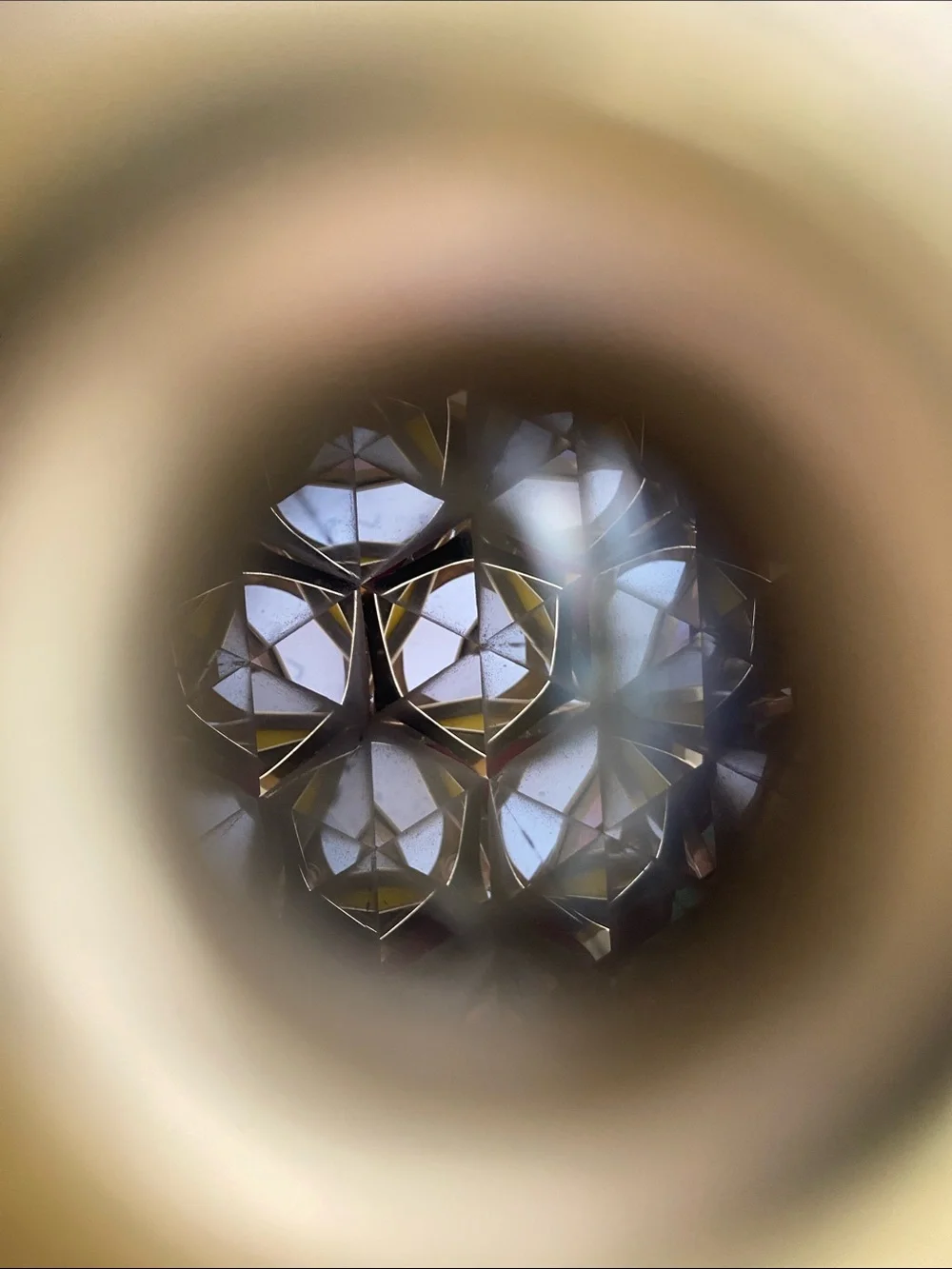 Ornate Brass Double Wheel Kaleidoscope Stained Glass 11”